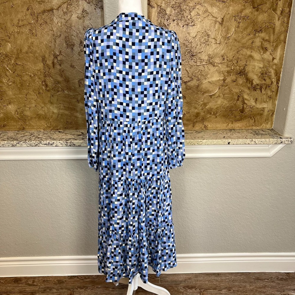 STS Sail to Sable A Line Maxi Dress XS Tiered Check Beach Vacation‎ Blue Cruise - Picture 10 of 10
